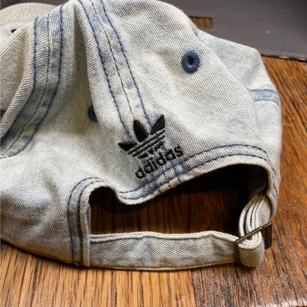 Adidas Originals Light Wash Denim‎ Trefoil Hat Womens Blue Strapback Cap Momcore